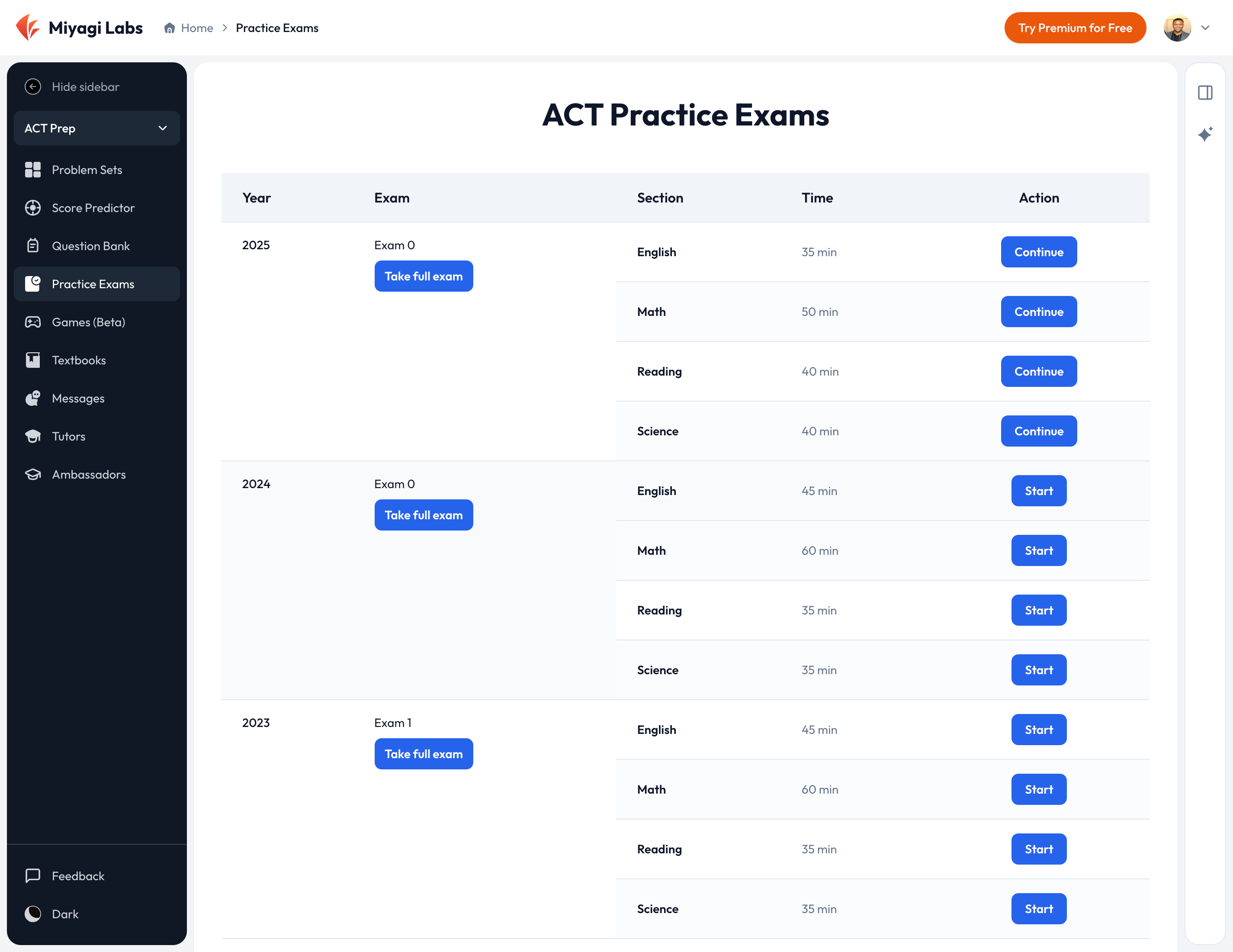 ACT practice exams